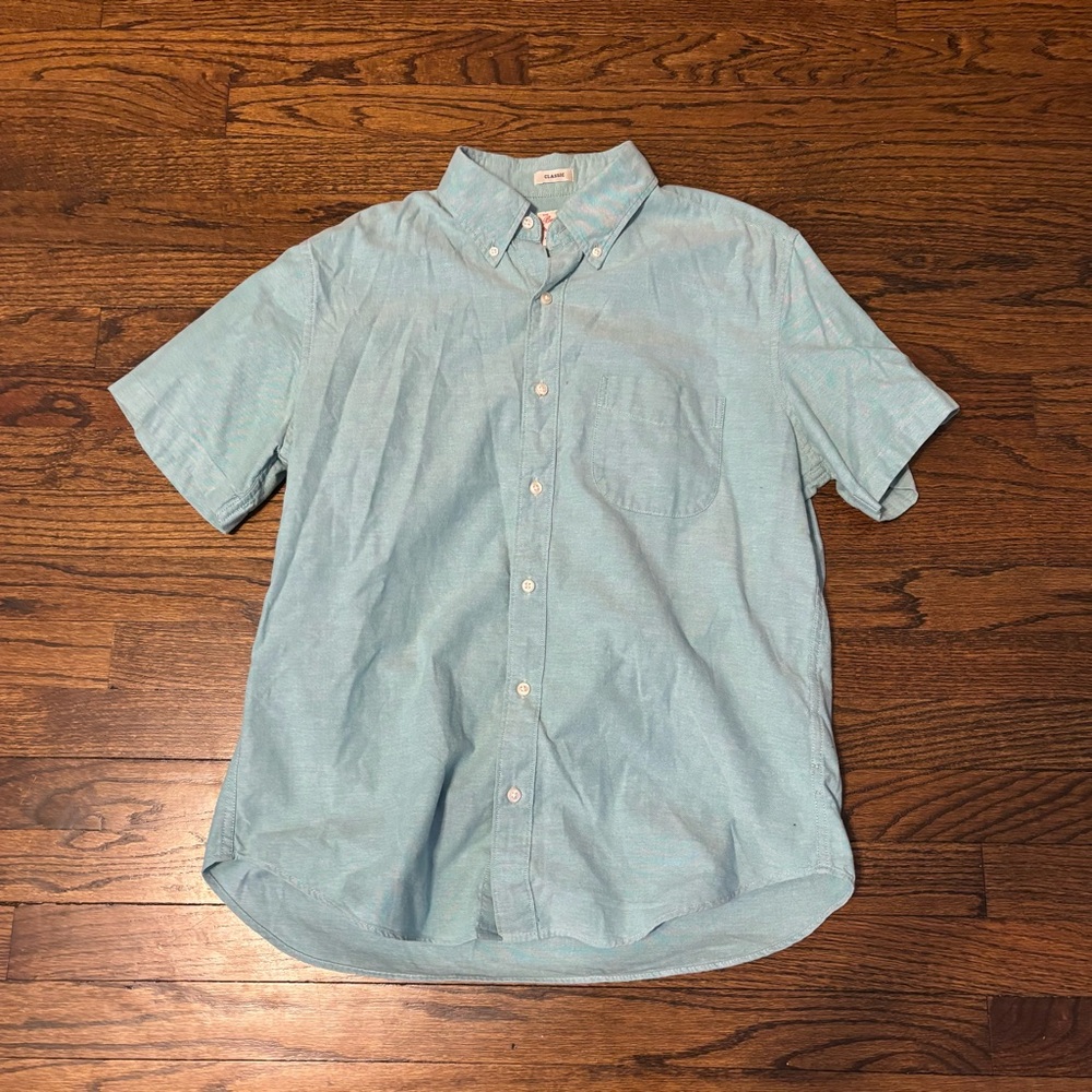 J Crew Blue Classic Collar Broken In Oxford Cotton Short Sleeve Button Shirt